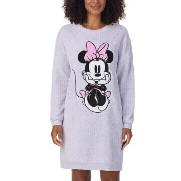 NEW Disney Women's L Minnie Mouse Purple Puffy Lounge Dress - Picture 1 of 7